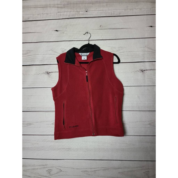 Columbia Sportwear Company Womens Fleece Vest Red Waist Length Zip Pockets M - Picture 1 of 6